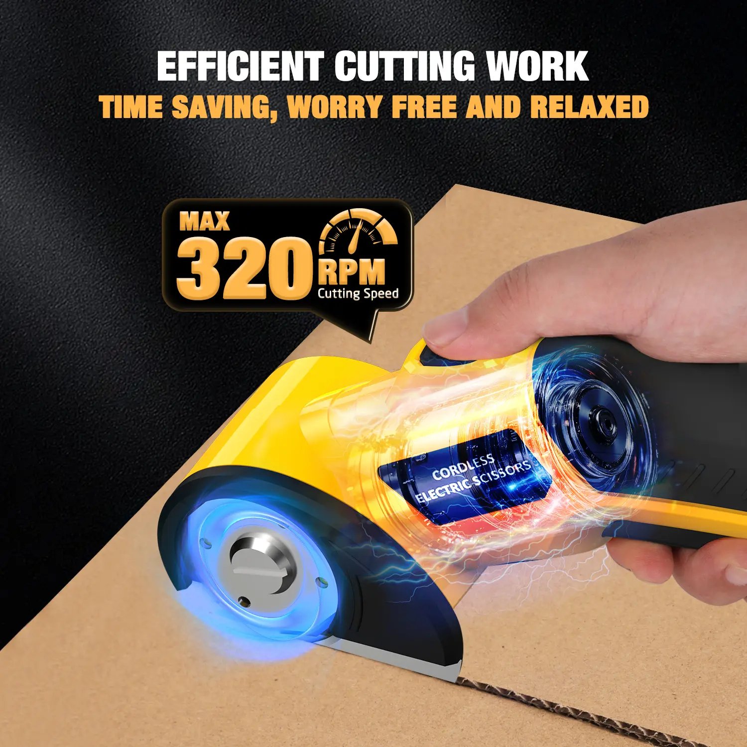 ✂️Cordless Electric Scissors 4V – Rechargeable Heavy Duty Cutter with Safety Lock, LED Light, Long Battery Life - Yellow