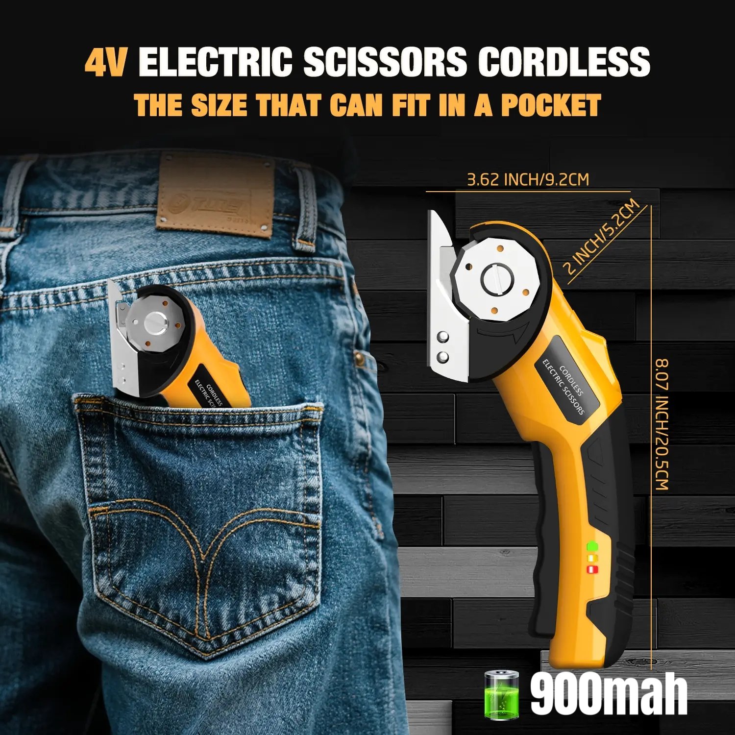 ✂️Cordless Electric Scissors 4V – Rechargeable Heavy Duty Cutter with Safety Lock, LED Light, Long Battery Life - Yellow