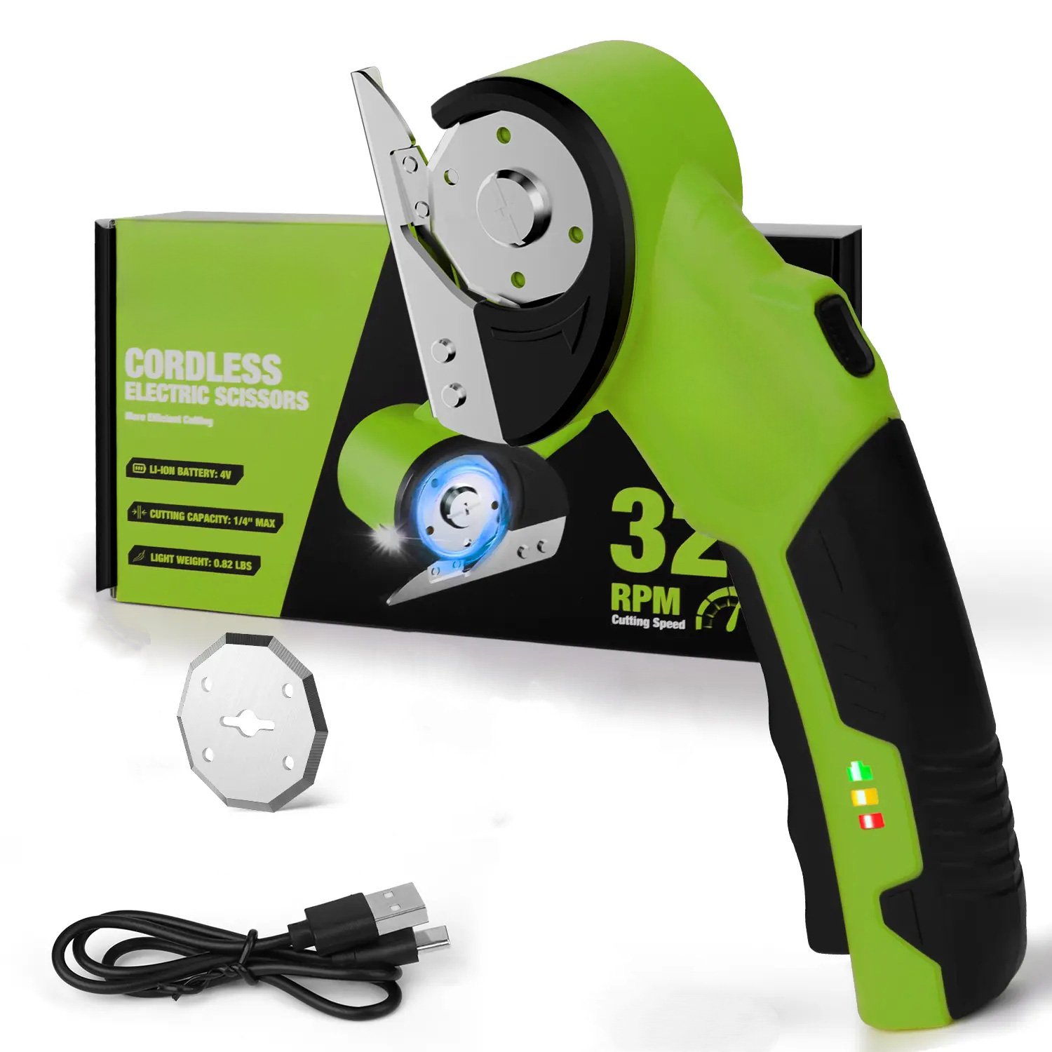 ✂️Cordless Electric Scissors 4V – Rechargeable Heavy Duty Cutter with Safety Lock, LED Light, Long Battery Life - Yellow