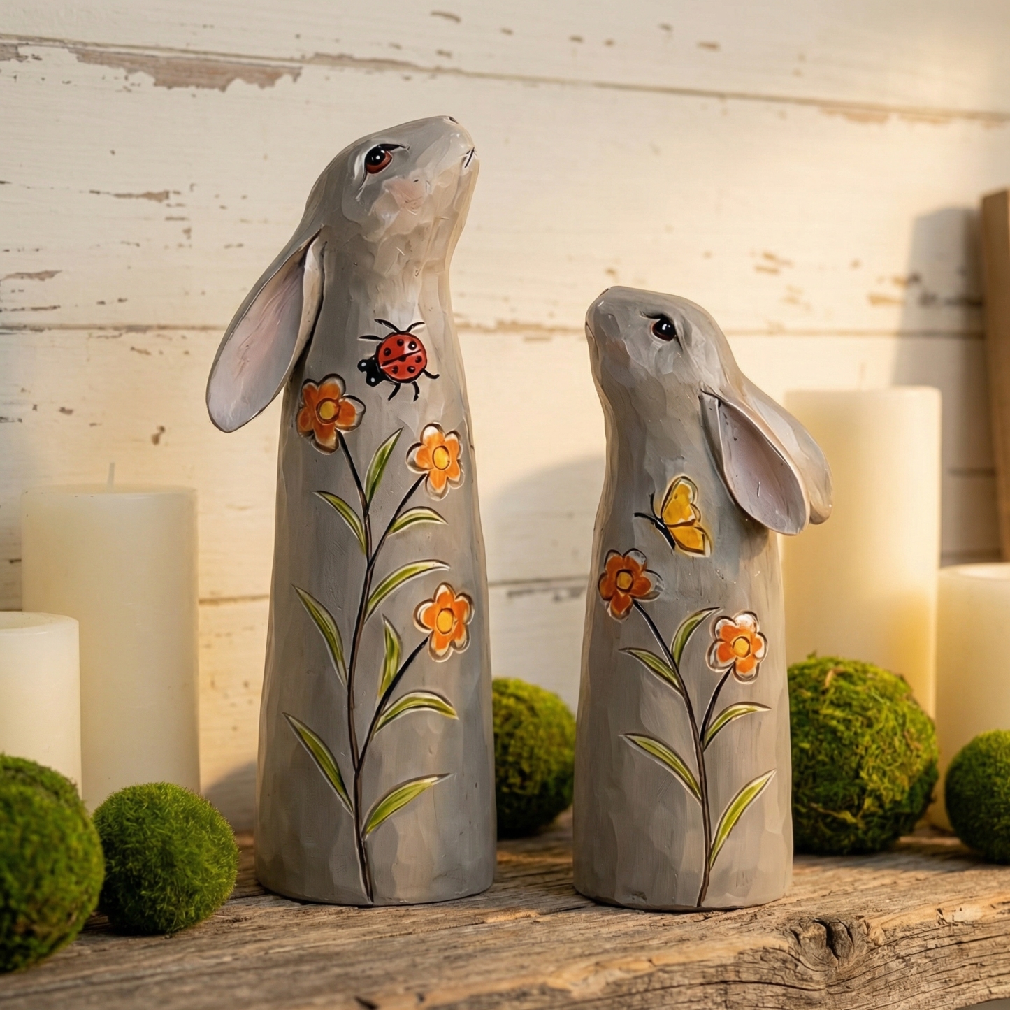 Hand-Painted Spring Bunny Figurines