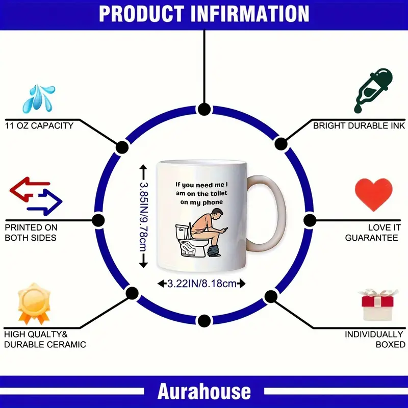 1pc funny toilet mug ceramic coffee mug double sided design   cup for hot or cold drinks office desk decor     i   on   on the toilet toilet joke toilet humour phone   gift for husband man mug details 4