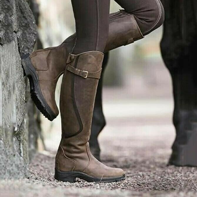 Women Leather Low Heel Comfy Boots