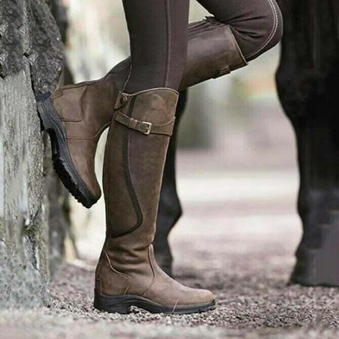 Women Leather Low Heel Comfy Boots