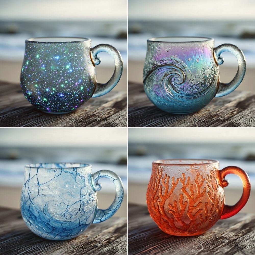 Sunset & Ocean Legend Glass Cup – Handcrafted 12oz Ocean-Inspired Drinkware, Artistic Beach Style Tumbler