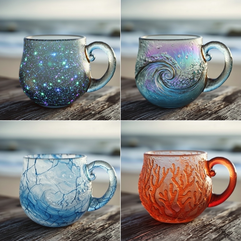 Sunset & Ocean Legend Glass Cup – Handcrafted 12oz Ocean-Inspired Drinkware, Artistic Beach Style Tumbler