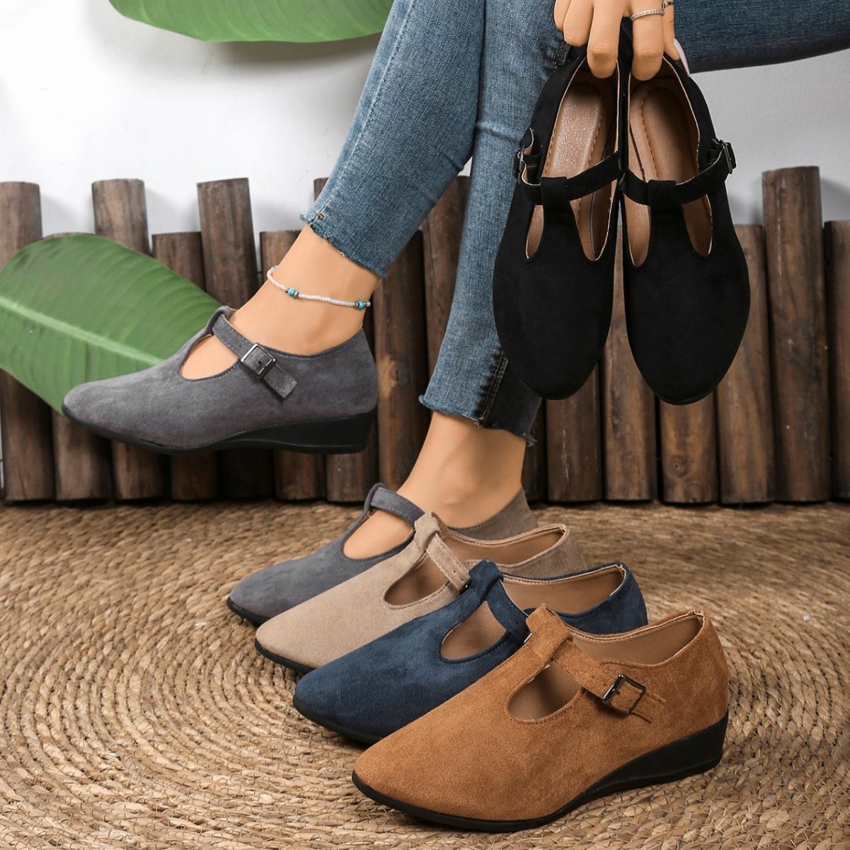 Suede Ballet Flats With Buckle