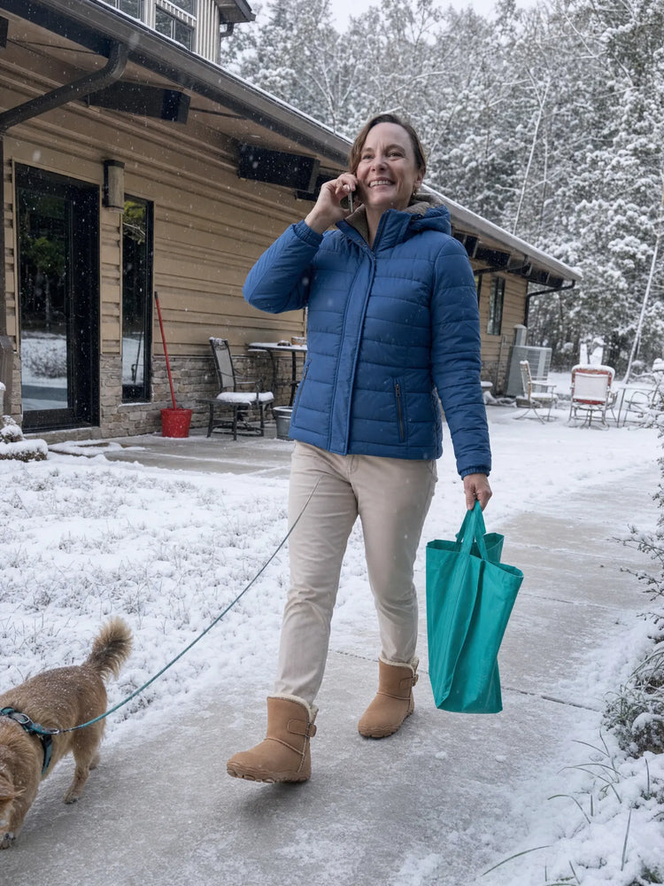 happy customer showing our shoes