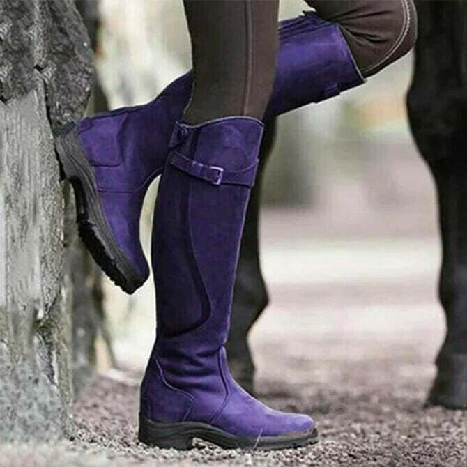 Women Leather Low Heel Comfy Boots
