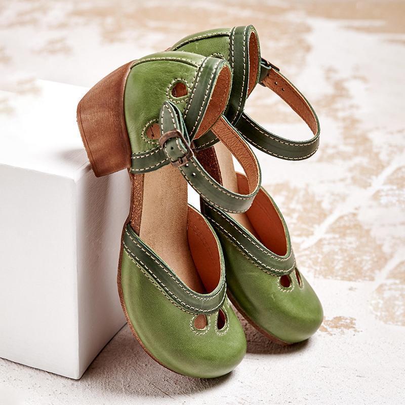 Women Comfy Buckle Strap Pumps Low Heel Sandals