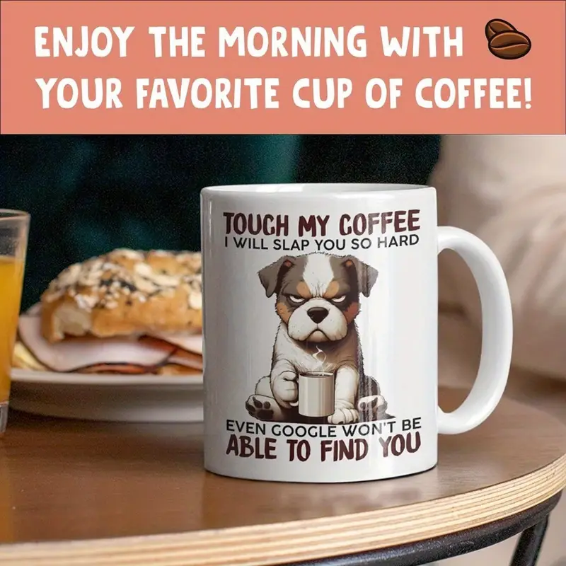 11 oz white ceramic coffee mug with dog pattern suitable for daily drinking water and coffee details 4