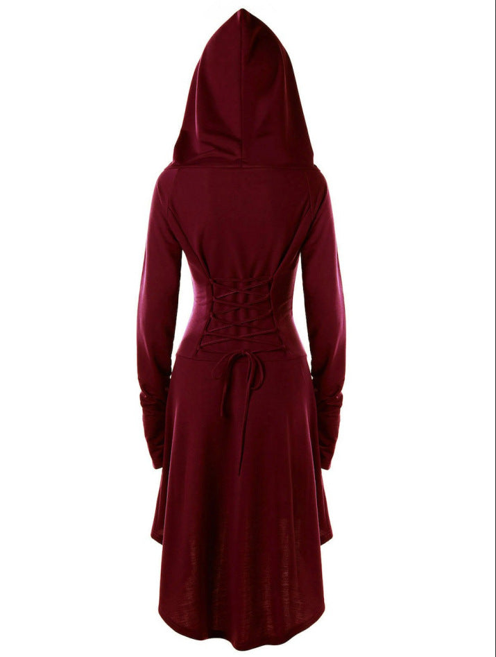 BLACKRISS™Gothic Punk Black Hooded Dresses for Women-Blackriss