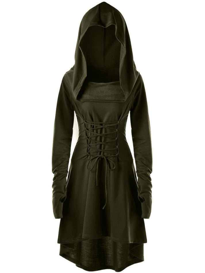 BLACKRISS™Gothic Punk Black Hooded Dresses for Women-Blackriss
