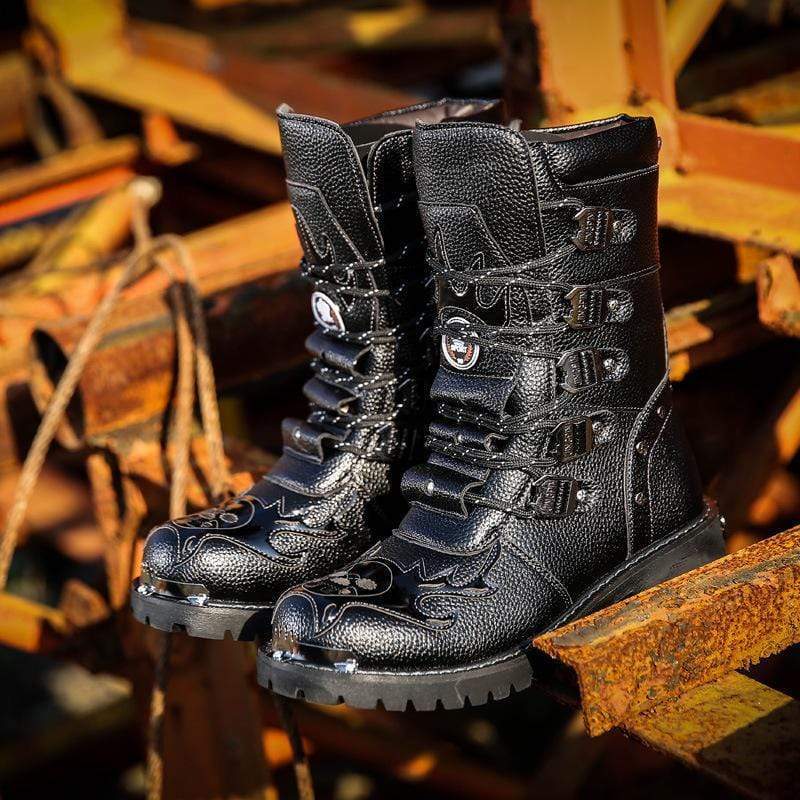 BLACKRISS™Men's Punk Faux Leather Middle Boots Martin Boots Winter Boots-Blackriss