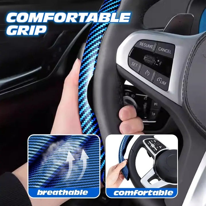 aurovault.com - Carbon Fiber Silicone Anti-Slip Car Steering Wheel Cover Universal Fit
