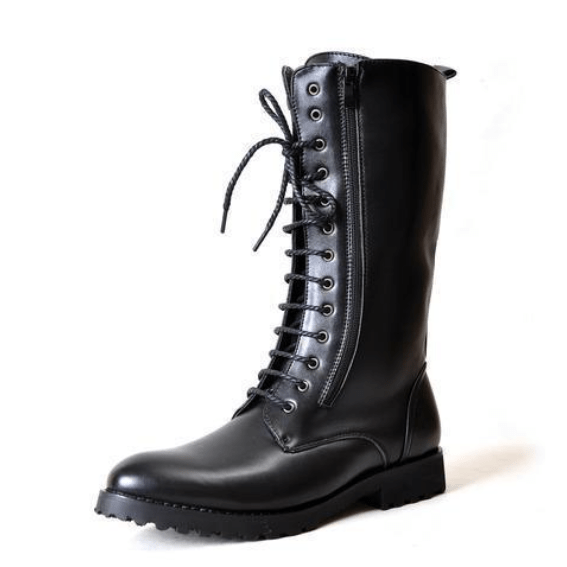 BLACKRISS™Men's Vintage Lace Up Zipper Faux Leather Army Boots Martin Boots-Blackriss