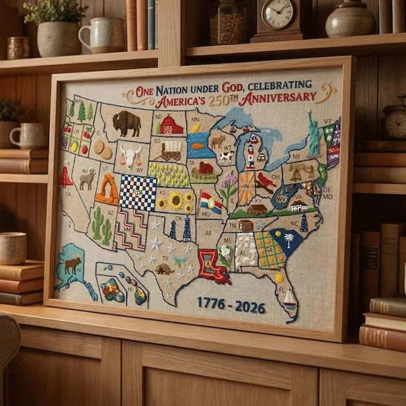 🔥Last Day 49% OFF - 🇺🇸 USA Map Cross Stitch DIY Kit🧵