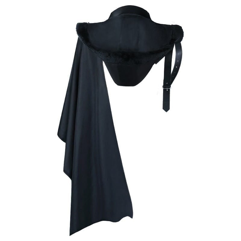 BLACKRISS™Men's Gothic Strappy Faux Leather Splice Cape-Blackriss