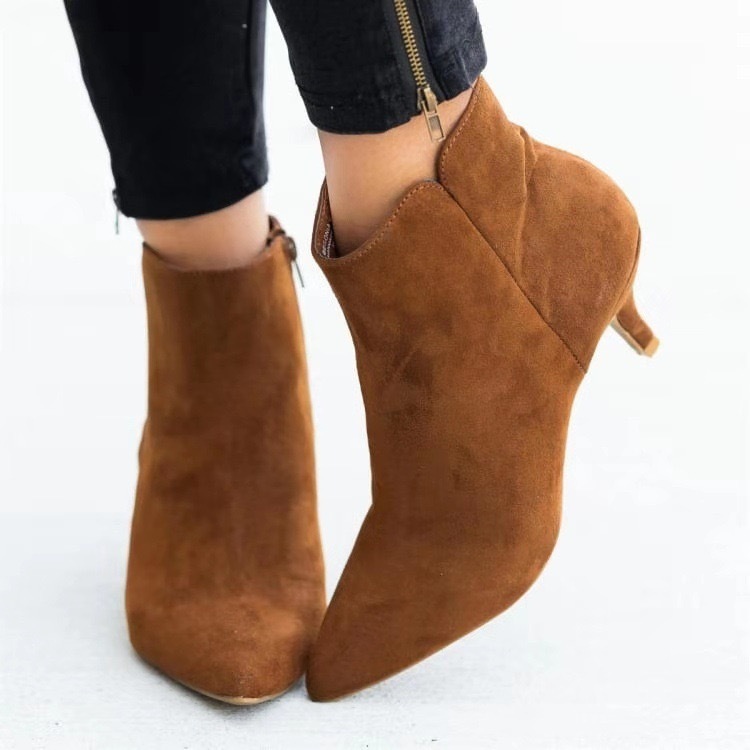 Solid Color Stiletto Anti-slip Heel Ankle Boots