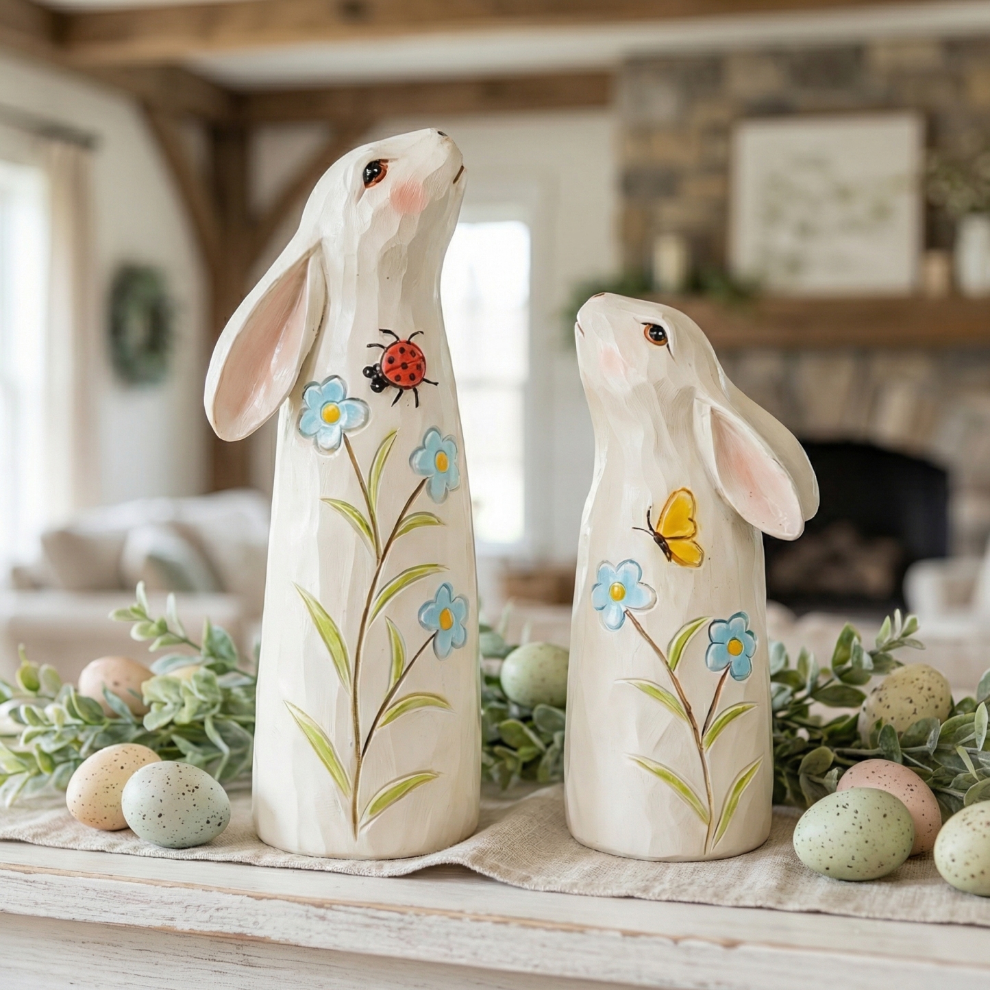 Hand-Painted Spring Bunny Figurines