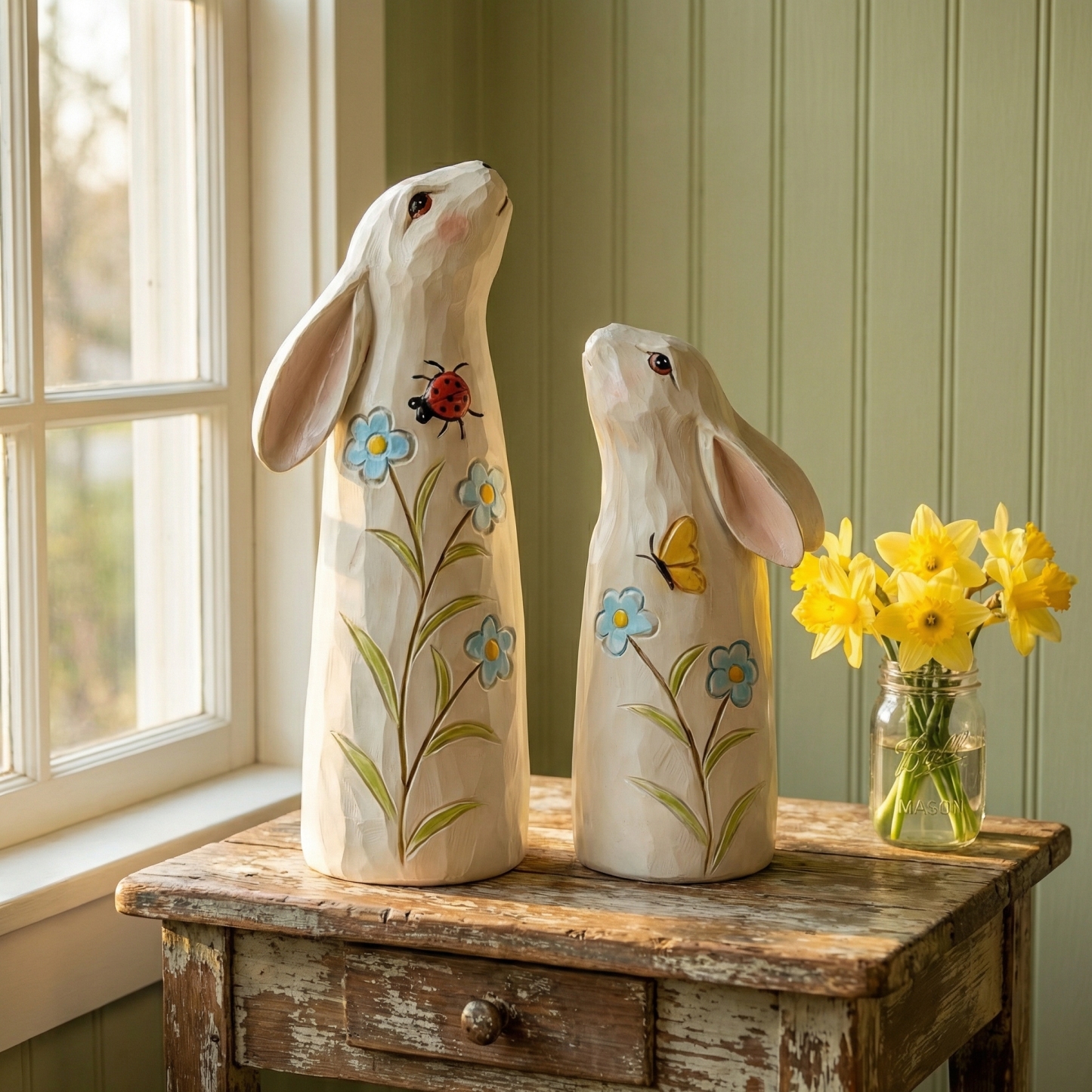 Hand-Painted Spring Bunny Figurines
