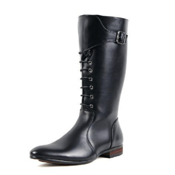 BLACKRISS™Men's Buckle Up Zipper Faux Leather Pointed Martin Boots-Blackriss