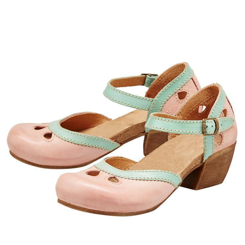 Women Comfy Buckle Strap Pumps Low Heel Sandals