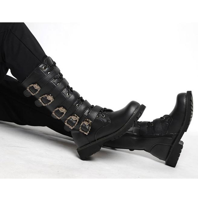BLACKRISS™Men's Faux Leather Martin Boots With Adjustable Buckles-Blackriss