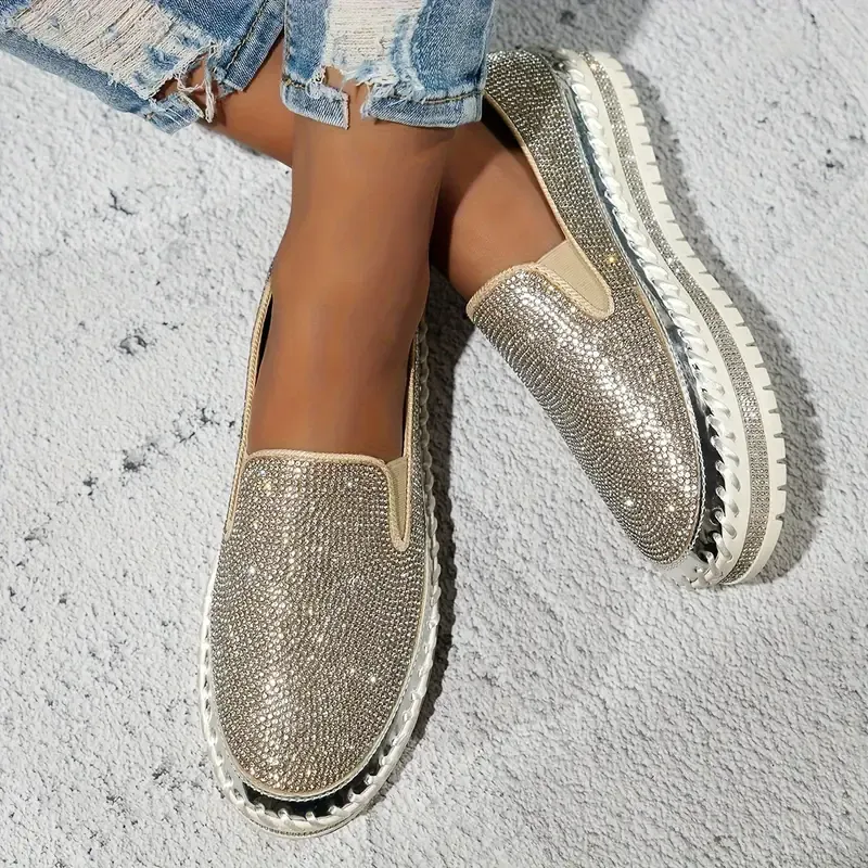 Women's Rhinestone Embellished Thick Sole Slip-On Orthopedic Shoes