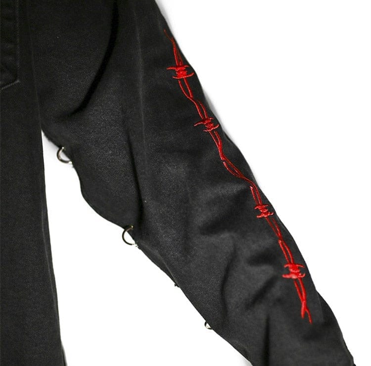 BLACKRISS™Gothic Skull 💀 Black Denim Suspenders & Holes Jacket 🧥-Blackriss