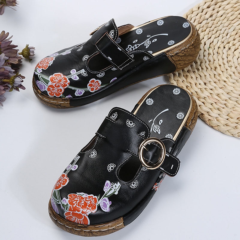 Women's Floral Embroidered Slip-On Clogs with Buckle Detail and Wedge Heel - Comfortable Vintage Casual Shoes 2026 - $32.99 &ndash;P4