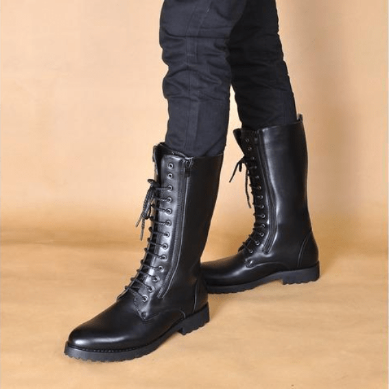 BLACKRISS™Men's Vintage Lace Up Zipper Faux Leather Army Boots Martin Boots-Blackriss