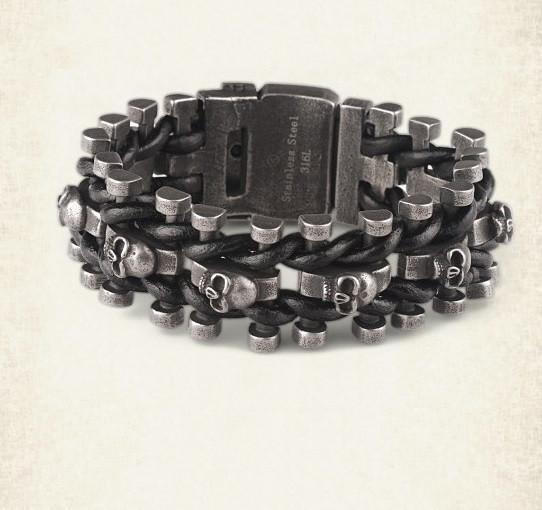 Blackriss™Leather Woven Stainless Steel Skull Bracelet-Blackriss