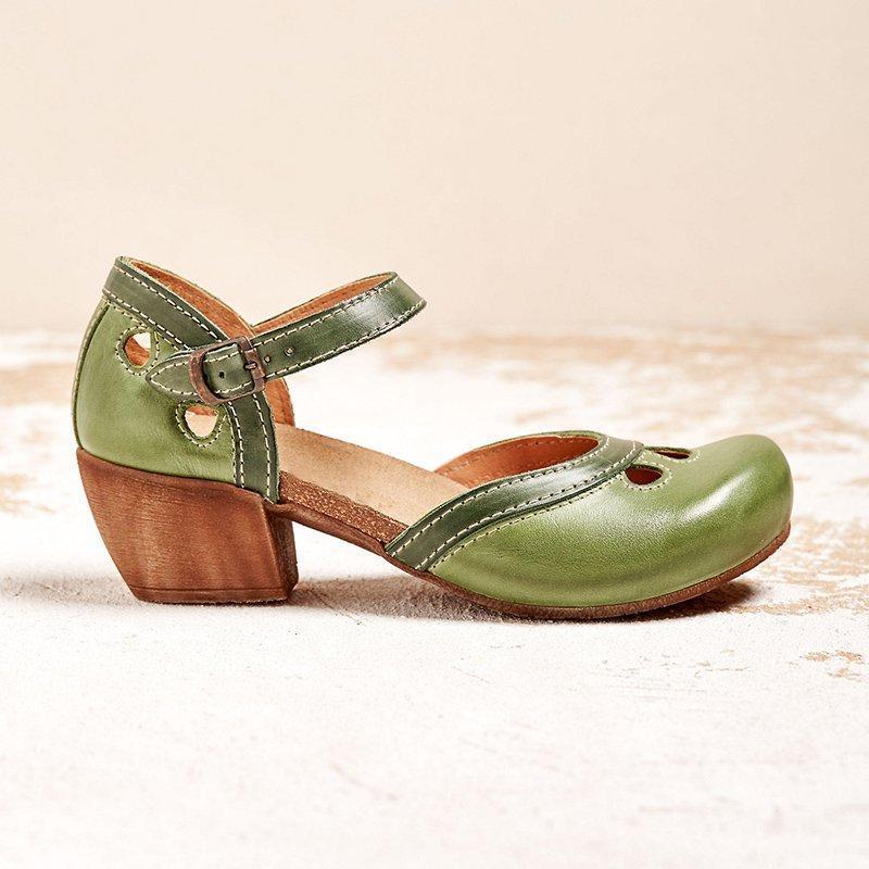 Women Comfy Buckle Strap Pumps Low Heel Sandals