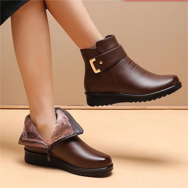 Women's Metal Buckle Genuine Leather Wool Orthopedic Boots