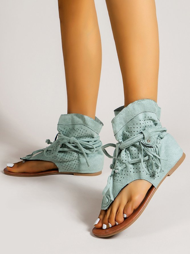 Retro Flat Tassel Cutout Thong Sandals