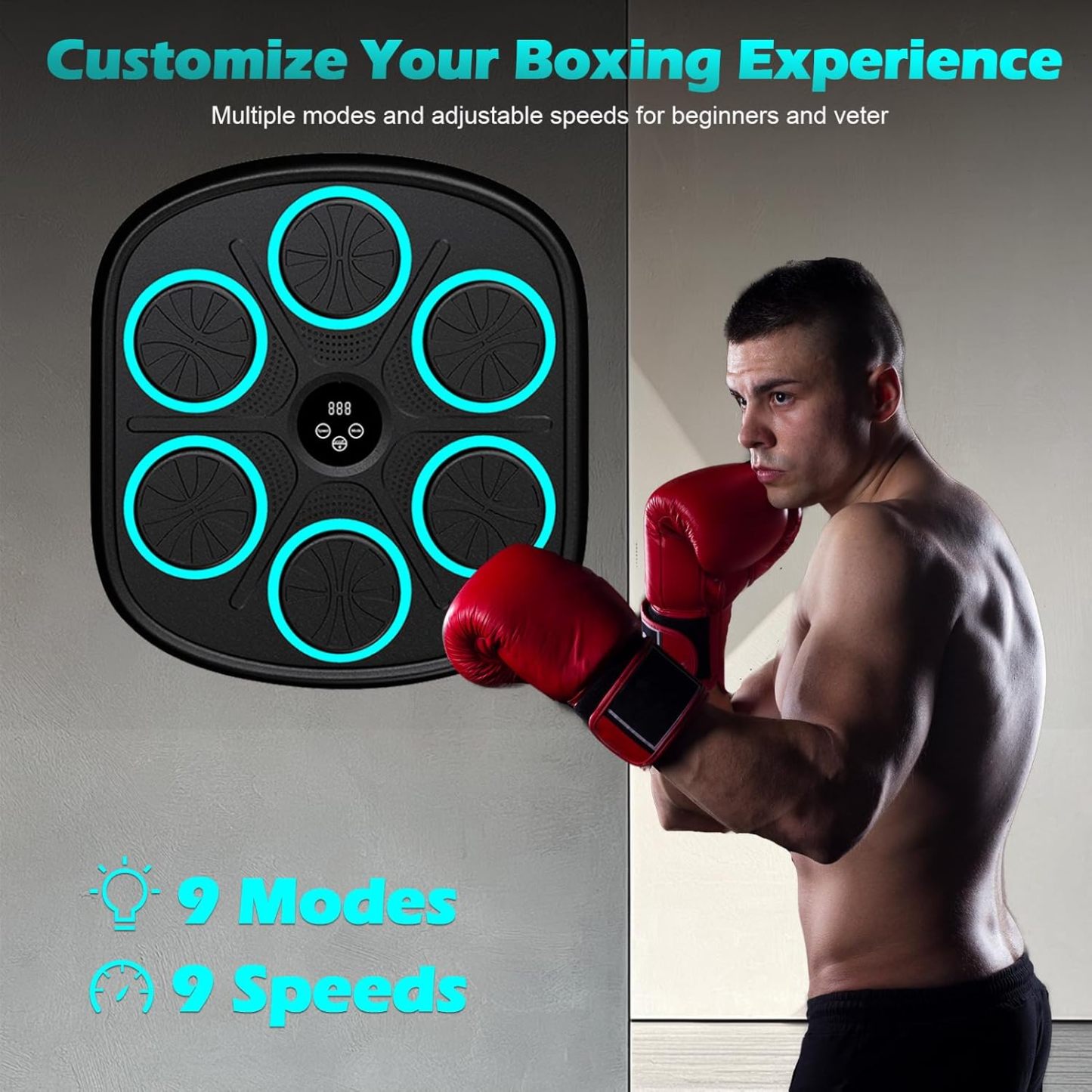 Smart Music Boxing Machine for Adults and Kids, Wall-Mounted Interactive Trainer with LED Display, 9 Modes & 9 Speeds, Perfect for Home Fitness and Stress Relief
