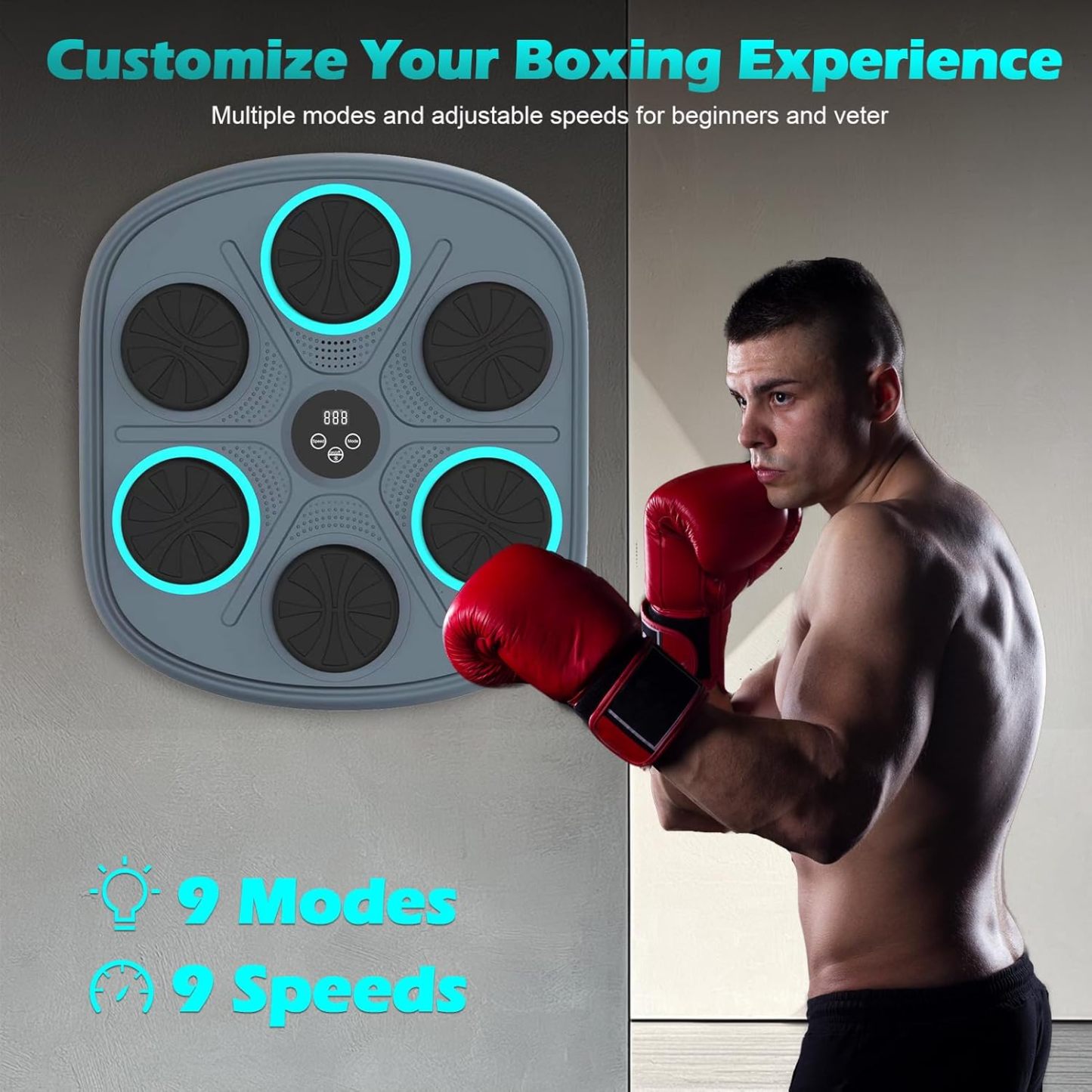 Smart Music Boxing Machine for Adults and Kids, Wall-Mounted Interactive Trainer with LED Display, 9 Modes & 9 Speeds, Perfect for Home Fitness and Stress Relief