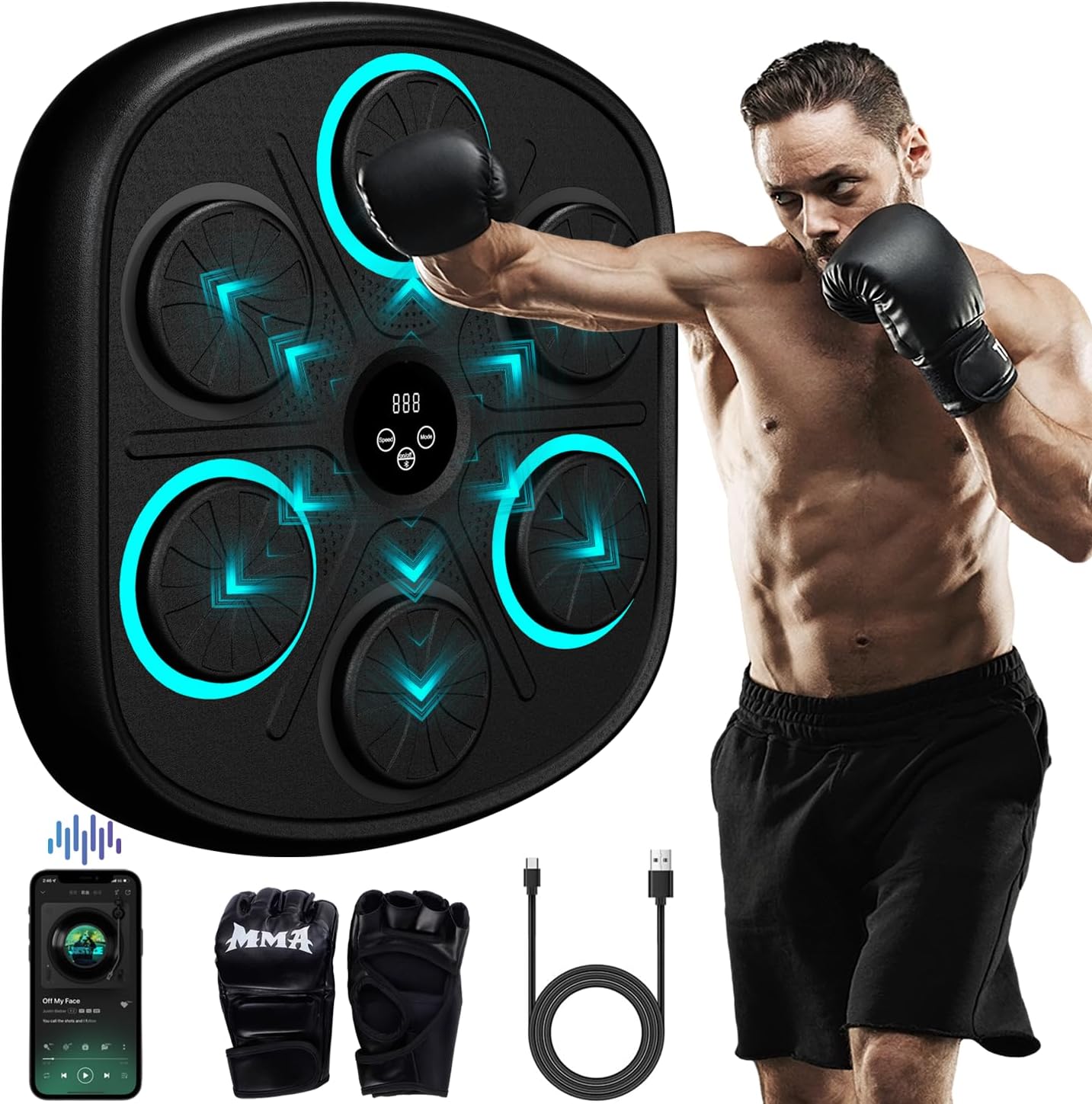 Smart Music Boxing Machine for Adults and Kids, Wall-Mounted Interactive Trainer with LED Display, 9 Modes & 9 Speeds, Perfect for Home Fitness and Stress Relief
