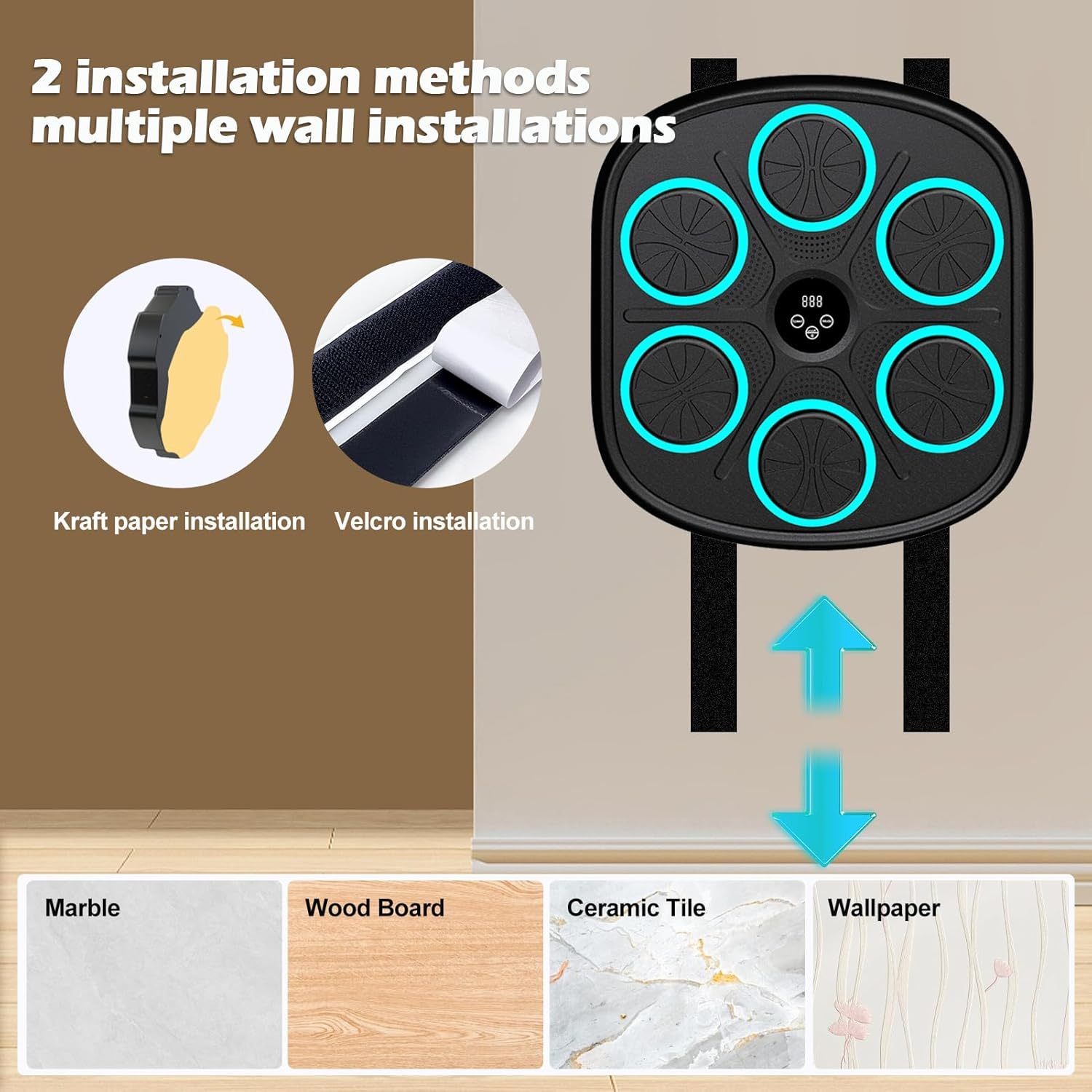 Smart Music Boxing Machine for Adults and Kids, Wall-Mounted Interactive Trainer with LED Display, 9 Modes & 9 Speeds, Perfect for Home Fitness and Stress Relief