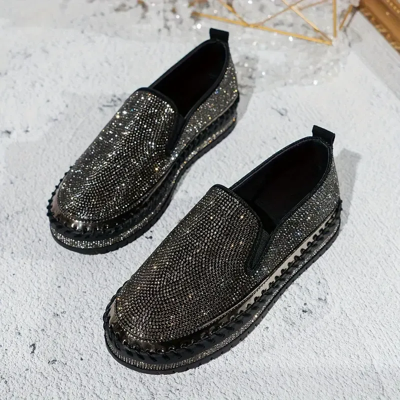 Women's Rhinestone Embellished Thick Sole Slip-On Orthopedic Shoes