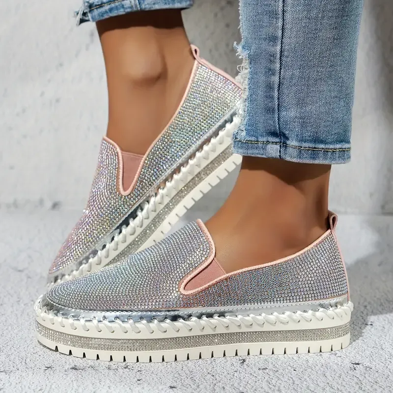 Women's Rhinestone Embellished Thick Sole Slip-On Orthopedic Shoes