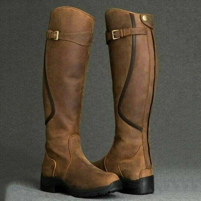 Women Leather Low Heel Comfy Boots