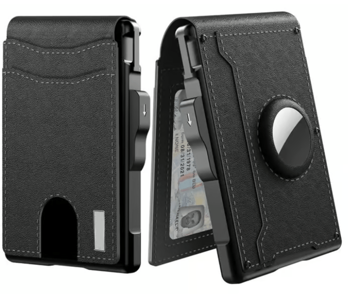 🔥Wallet for Men - With Pop Up Aluminum Case Money Clip Slim Leather Slots Credit Card Holder RFID Blocking Bifold Minimalist Wallet