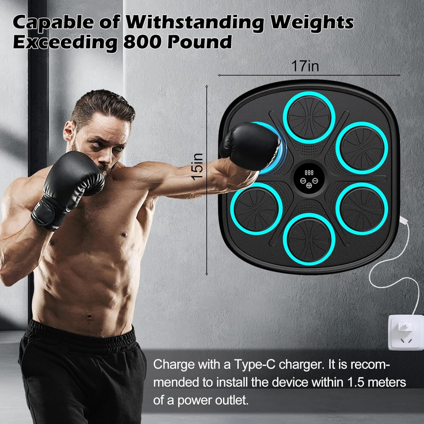 Smart Music Boxing Machine for Adults and Kids, Wall-Mounted Interactive Trainer with LED Display, 9 Modes & 9 Speeds, Perfect for Home Fitness and Stress Relief