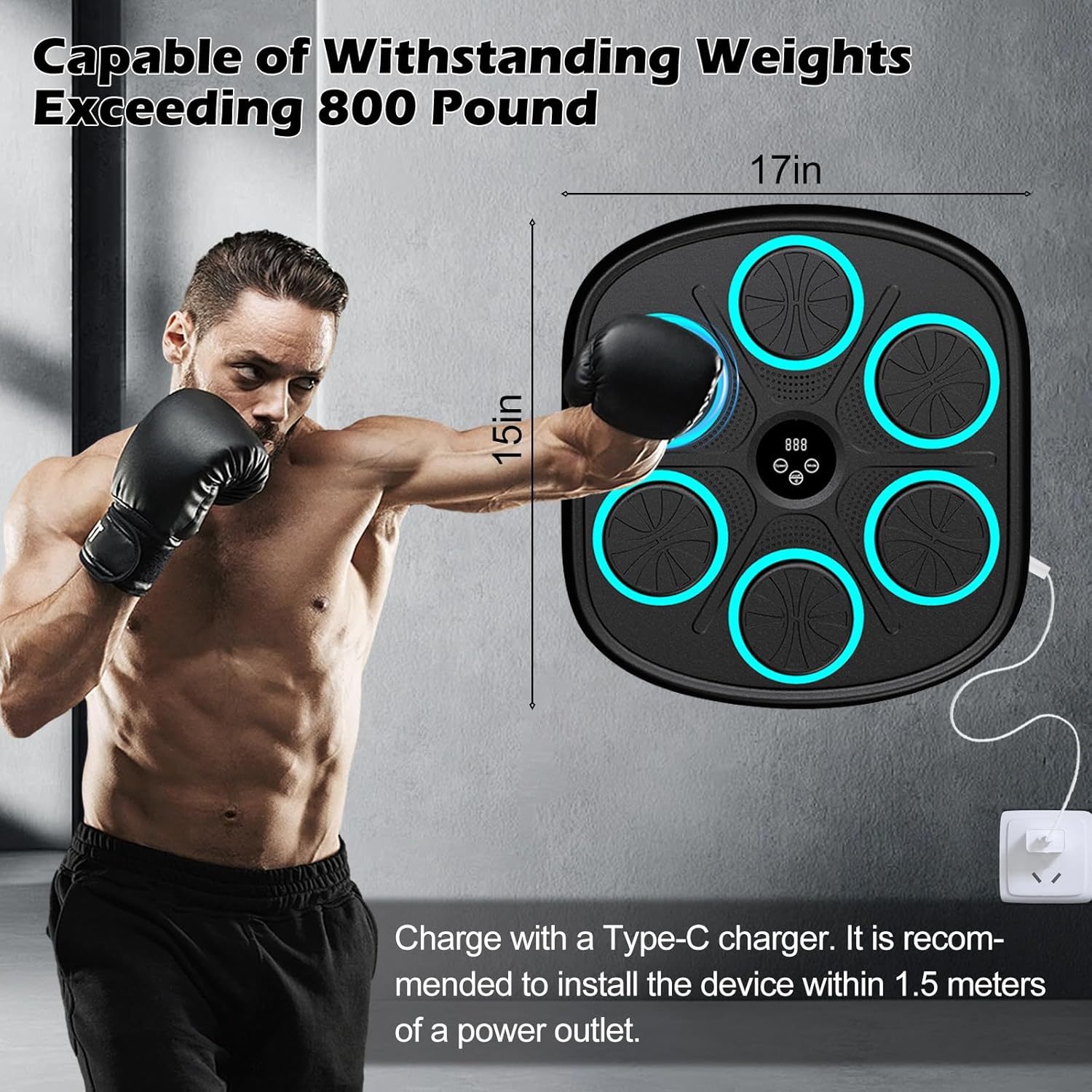 Smart Music Boxing Machine for Adults and Kids, Wall-Mounted Interactive Trainer with LED Display, 9 Modes & 9 Speeds, Perfect for Home Fitness and Stress Relief