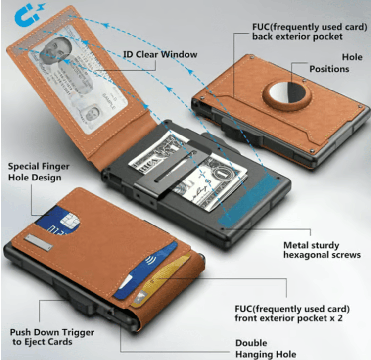 🔥Wallet for Men - With Pop Up Aluminum Case Money Clip Slim Leather Slots Credit Card Holder RFID Blocking Bifold Minimalist Wallet