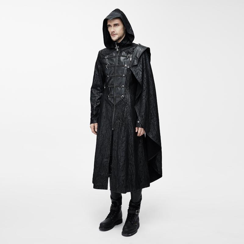 BLACKRISS™Men's Brocade and Leather Vintage Army Coat with Pelisse-Blackriss