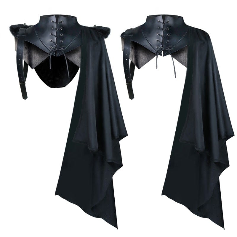 BLACKRISS™Men's Gothic Strappy Faux Leather Splice Cape-Blackriss