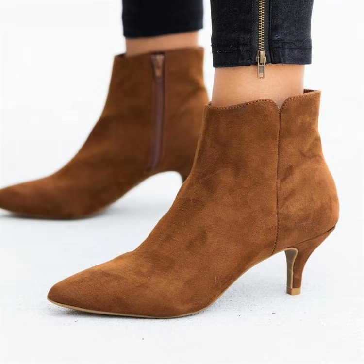 Solid Color Stiletto Anti-slip Heel Ankle Boots