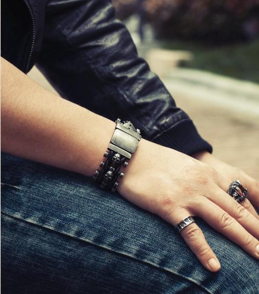 Blackriss™Leather Woven Stainless Steel Skull Bracelet-Blackriss